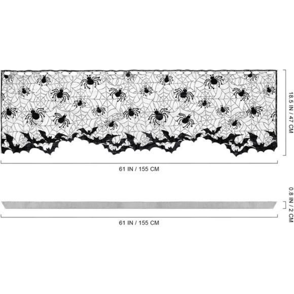 Halloween Lace Window Curtain Spider Web Bats Door Curtain Halloween Decor - Picture 4 of 6